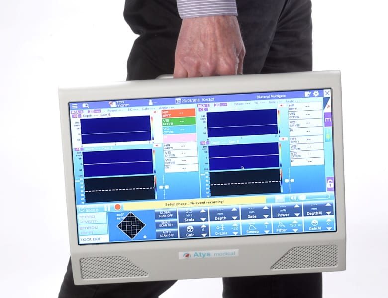 Transcranial Doppler  WAKIe is fully portable. Battery powered